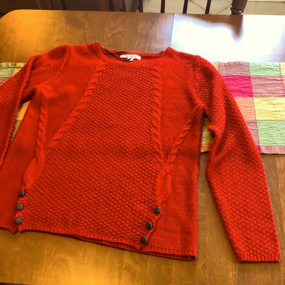 Free with bundle! Dark Orange Rust Sweater with Cable and Button detail. Size M.